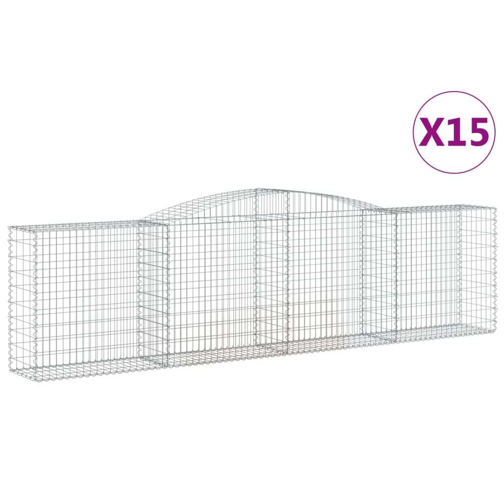 Arched Gabion Baskets 15 pcs 157.5"x19.7"x39.4"/47.2" Galvanized Iron