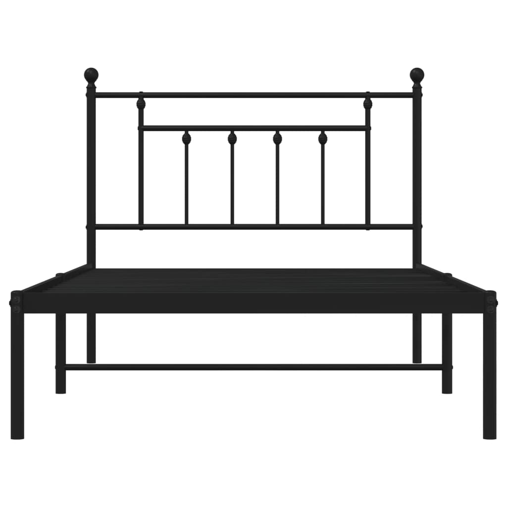 Metal Bed Frame with Headboard Black 39.4"x78.7"