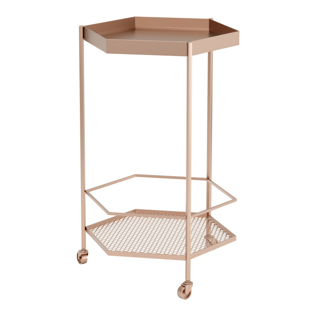 Gold Steel Hexagon Rolling Bar Cart