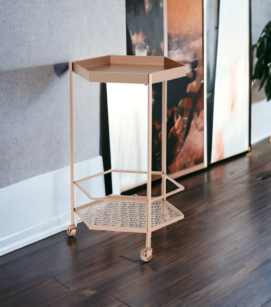 Gold Steel Hexagon Rolling Bar Cart