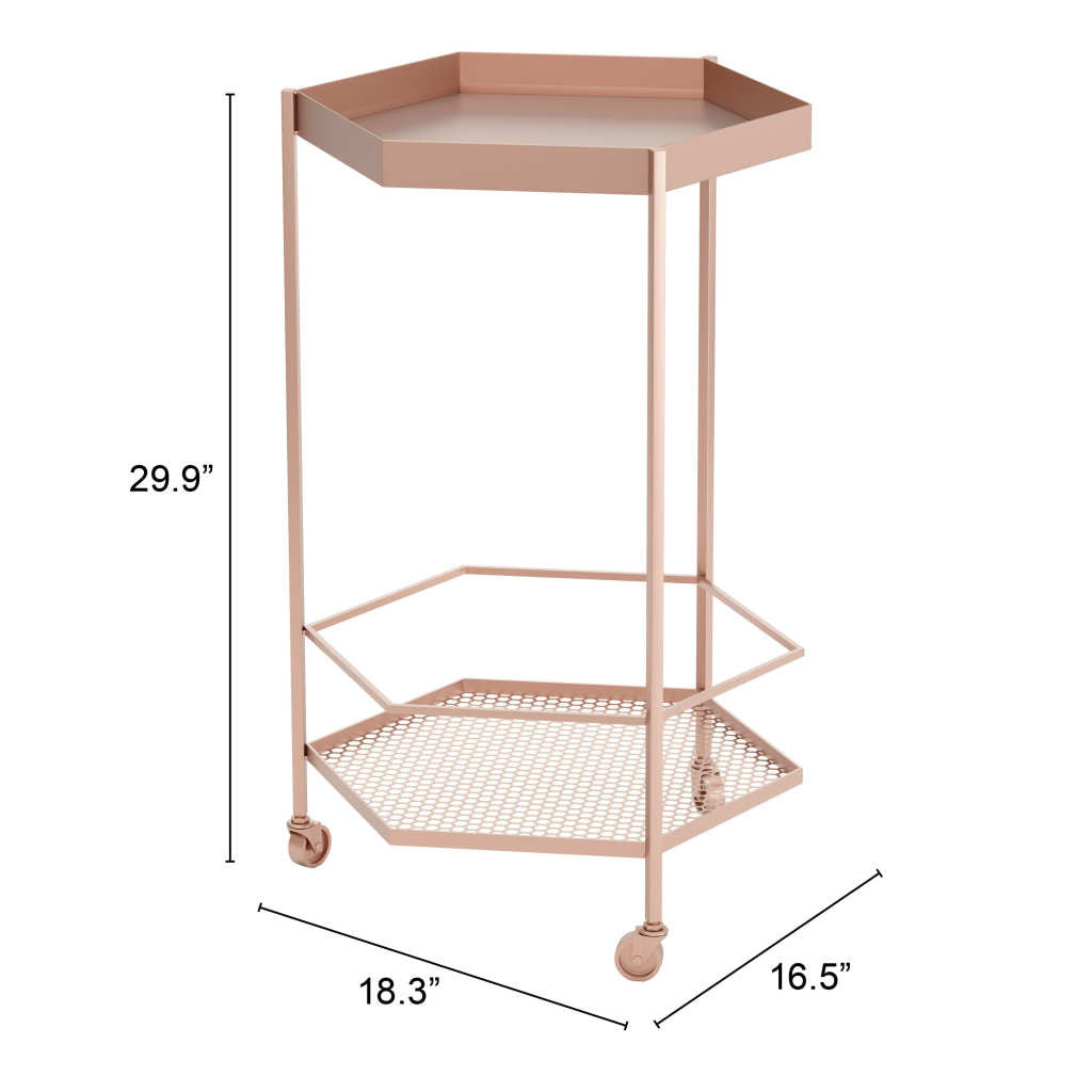 Gold Steel Hexagon Rolling Bar Cart