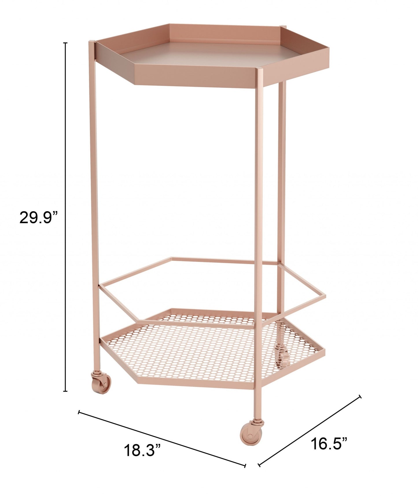 Gold Steel Hexagon Rolling Bar Cart