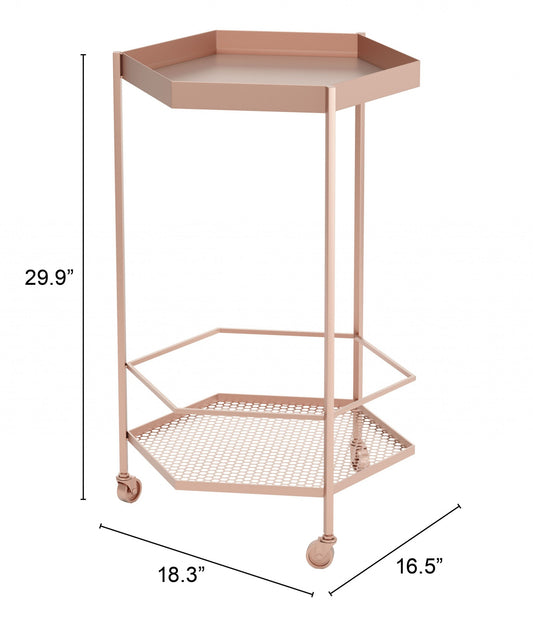 Gold Steel Hexagon Rolling Bar Cart