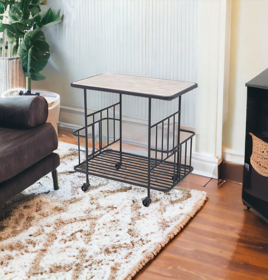 Black and White Steel Rolling Bar Cart With Wine Storage