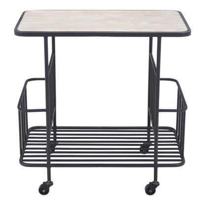 Black and White Steel Rolling Bar Cart With Wine Storage