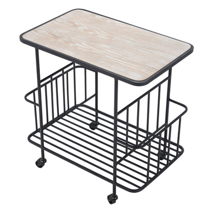 Black and White Steel Rolling Bar Cart With Wine Storage