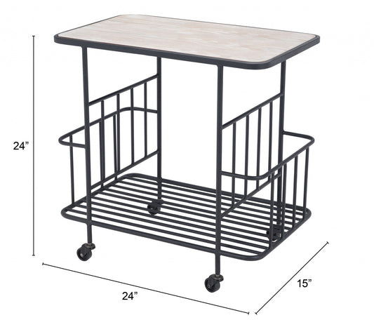 Black and White Steel Rolling Bar Cart With Wine Storage