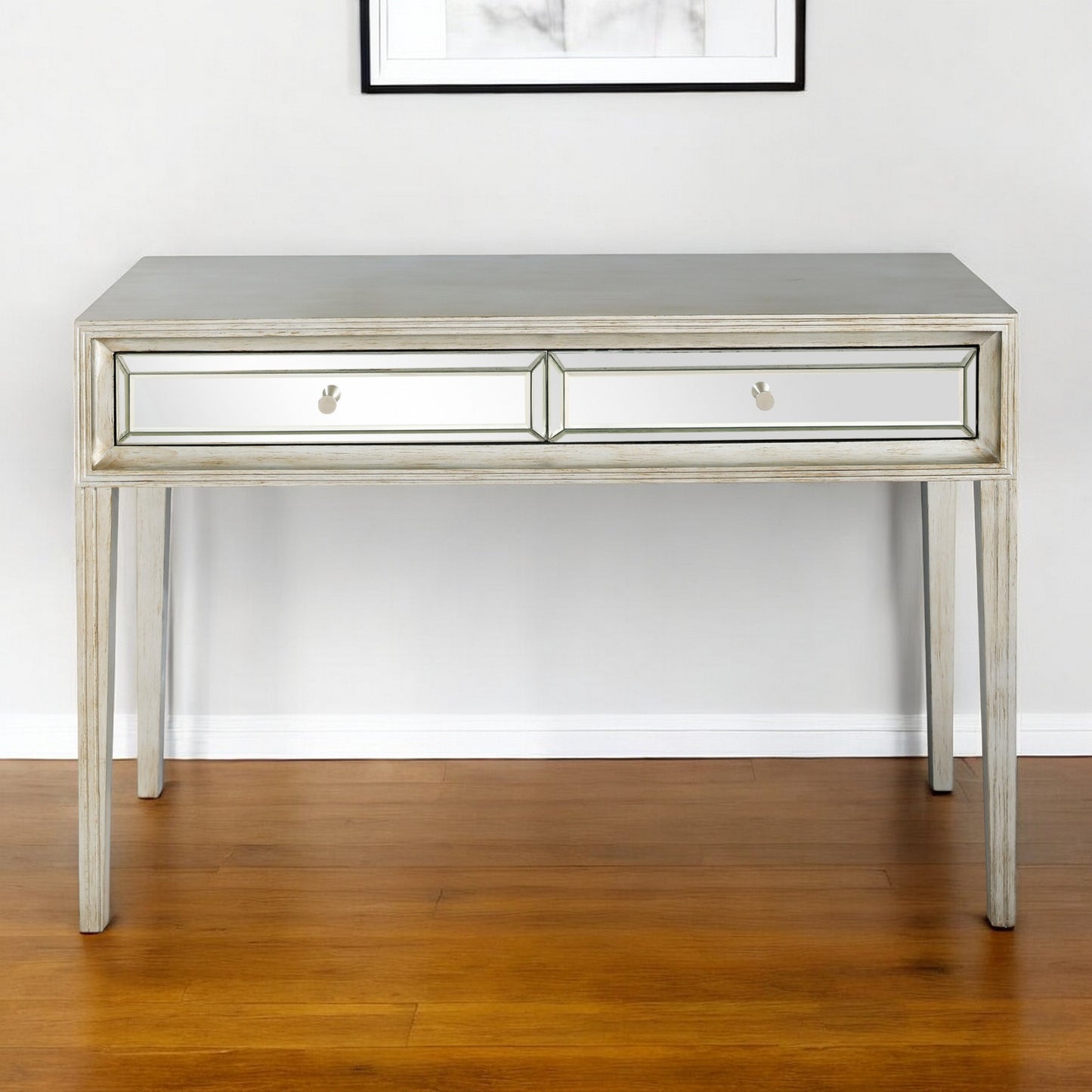 48" Silver Mirrored Glass Console Table