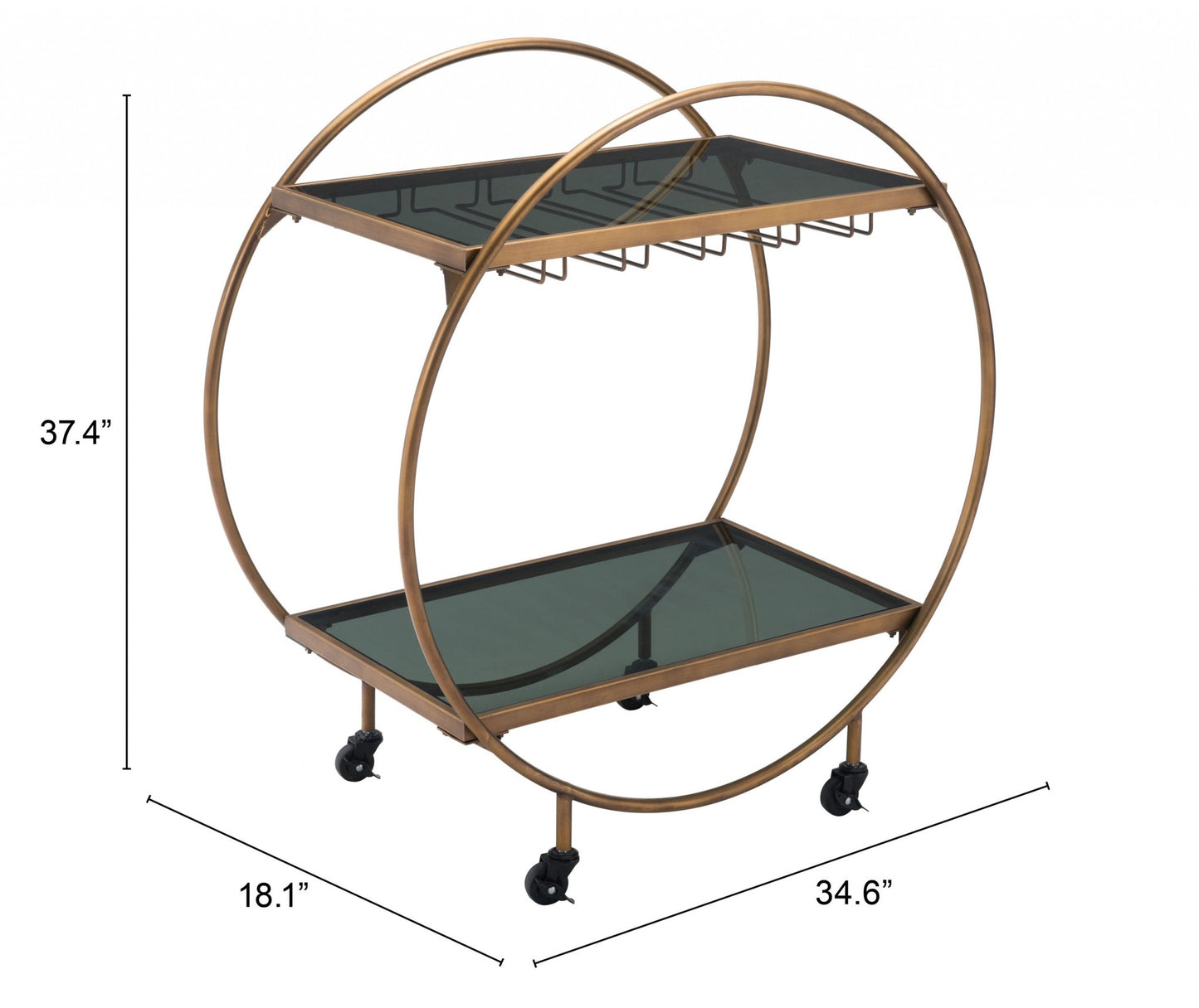 Black and Gold Steel And Mirrored Glass Rolling Bar Cart