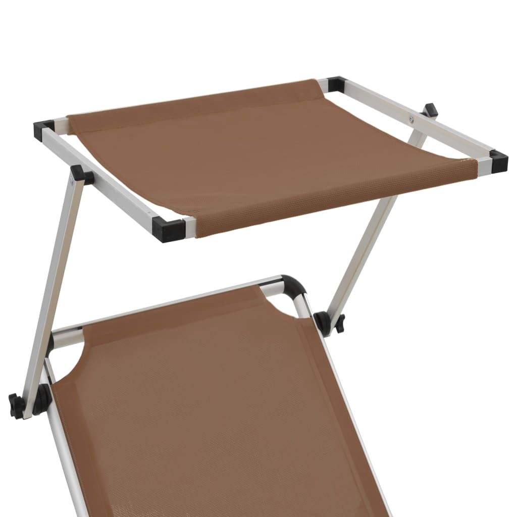 Folding Sun Lounger with Roof Aluminum and Textilene Brown