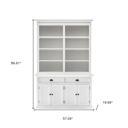 87" White Solid Wood Adjustable Four Tier Bookcase