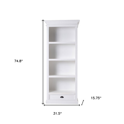 75" White Solid Wood Four Tier Bookcase