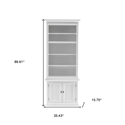 87" White Solid Wood Adjustable Four Tier Bookcase