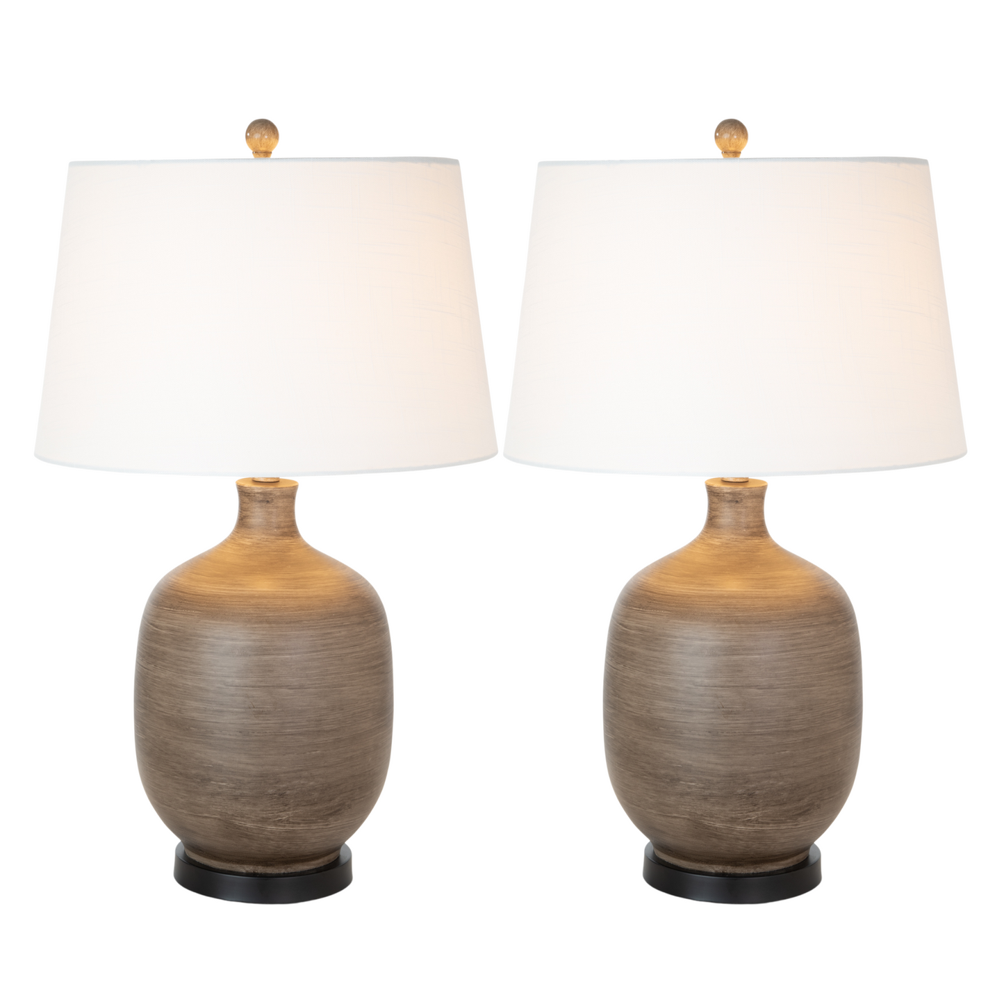 Set of Two 28" Black Table Lamp With White Empire Shade