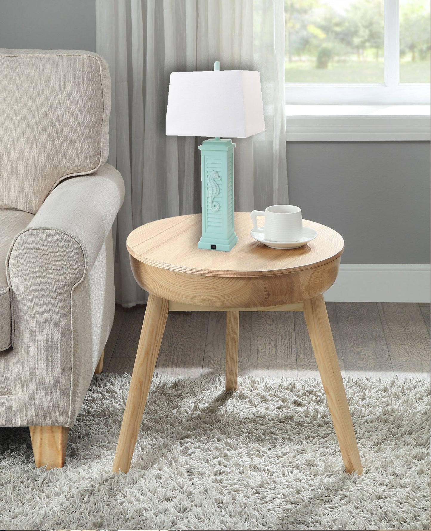 Set of Two 32" Teal Blue Table Lamp With Off White Shade