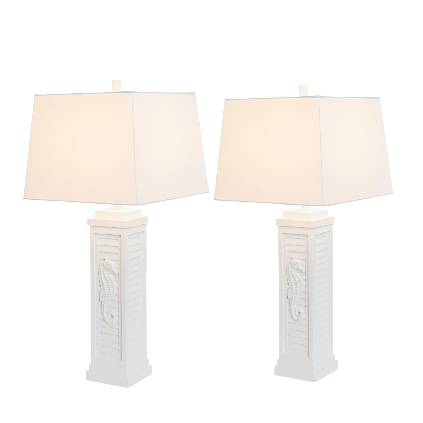 Set of Two 32" White Table Lamp With Off White Shade