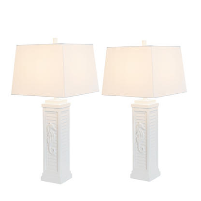 Set of Two 32" White Table Lamp With Off White Shade