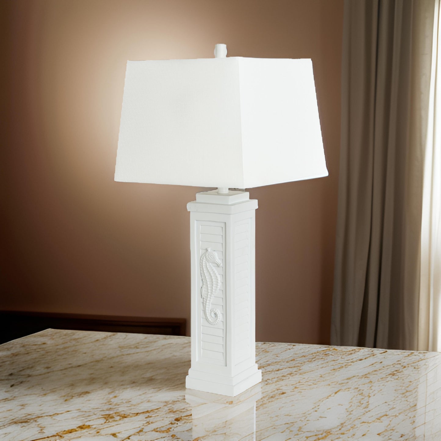 Set of Two 32" White Table Lamp With Off White Shade