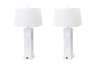 Set of Two 32" White Table Lamp With Off White Shade