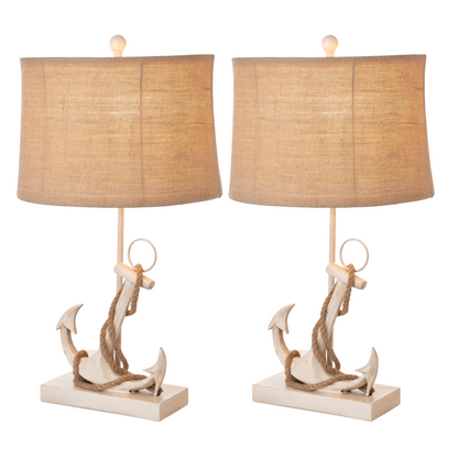 Set of Two Tan and White Anchor Table Lamps