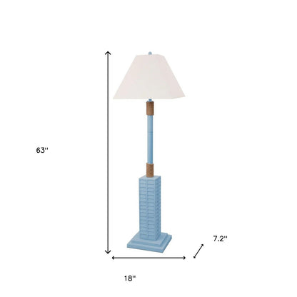 63" Blue Floor Lamp With Tan Linen Shade