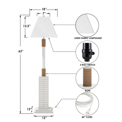 63" White Floor Lamp With White Linen Shade