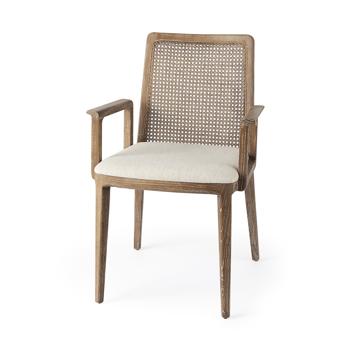 Cream And Brown Upholstered Fabric Dining Arm Chair