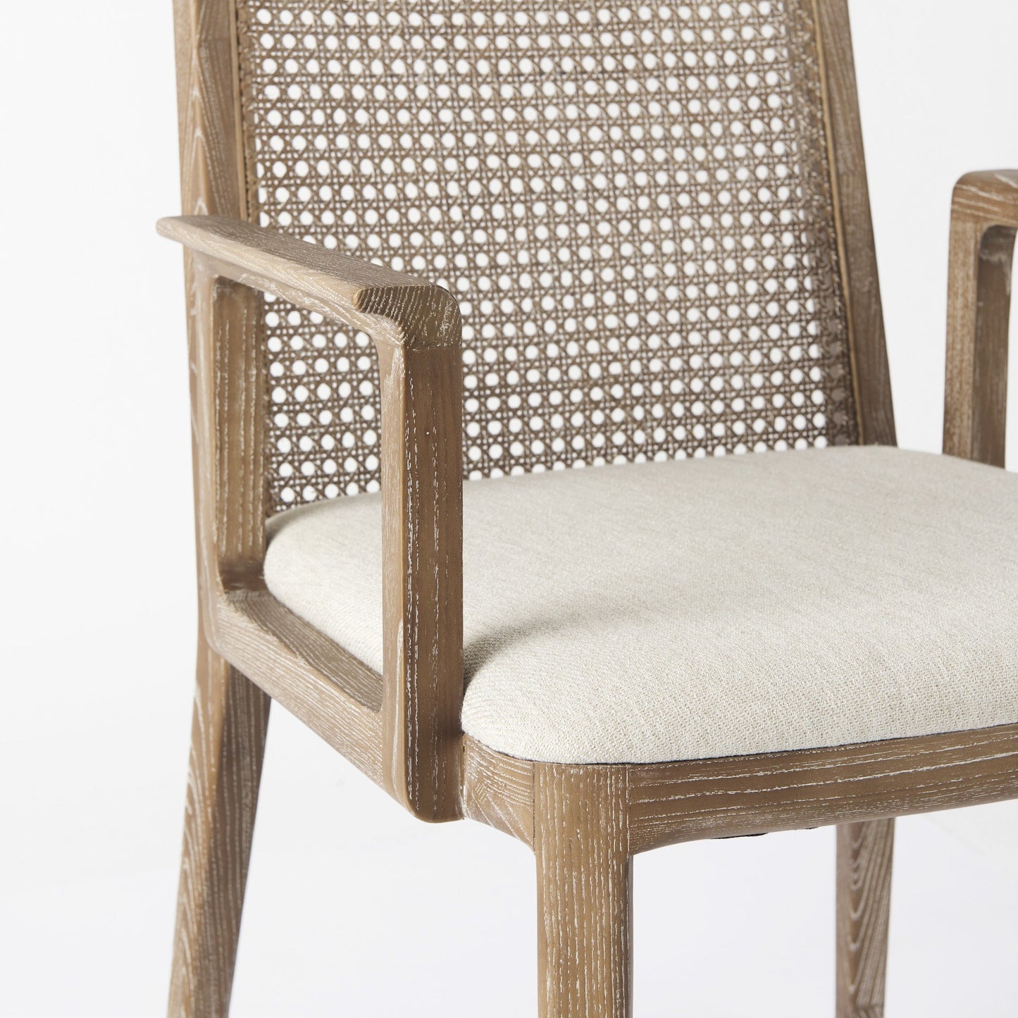 Cream And Brown Upholstered Fabric Dining Arm Chair