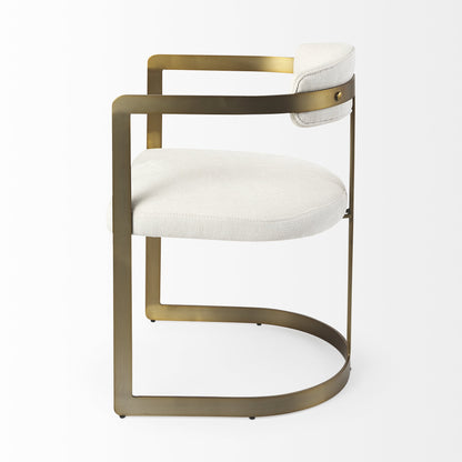 White And Gold Upholstered Dining Arm Chair