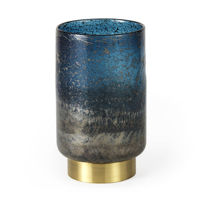 10" Artisan Blue and Gold Metallic Flat Bottom Vase