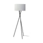 66" Black Tripod Floor Lamp With White Fabric Drum Shade