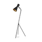 58" Black Metal Tripod Floor Lamp With Black And Gold Metal Cone Shade