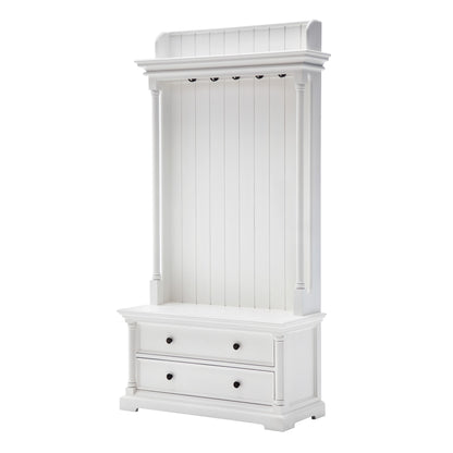 Classic White Hall Tree Coat Rack with Drawers