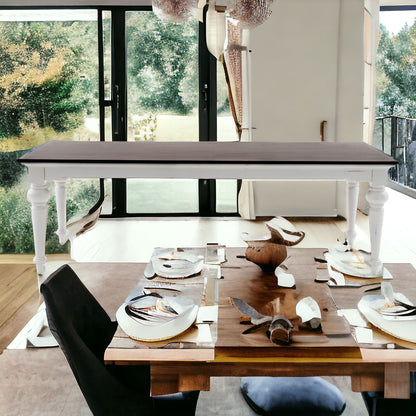 94" Dark Brown And White Solid Wood Dining Table