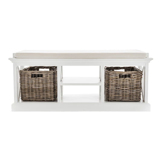 Classic White Bench and Basket Set