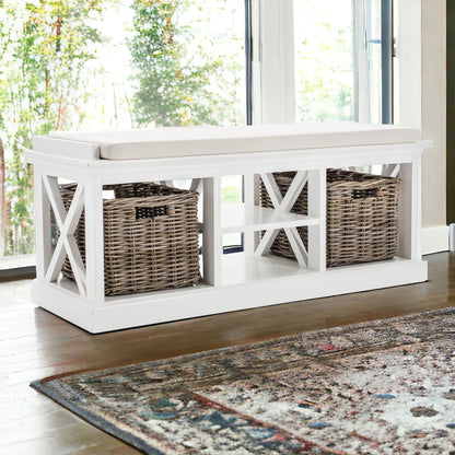 Classic White Bench and Basket Set