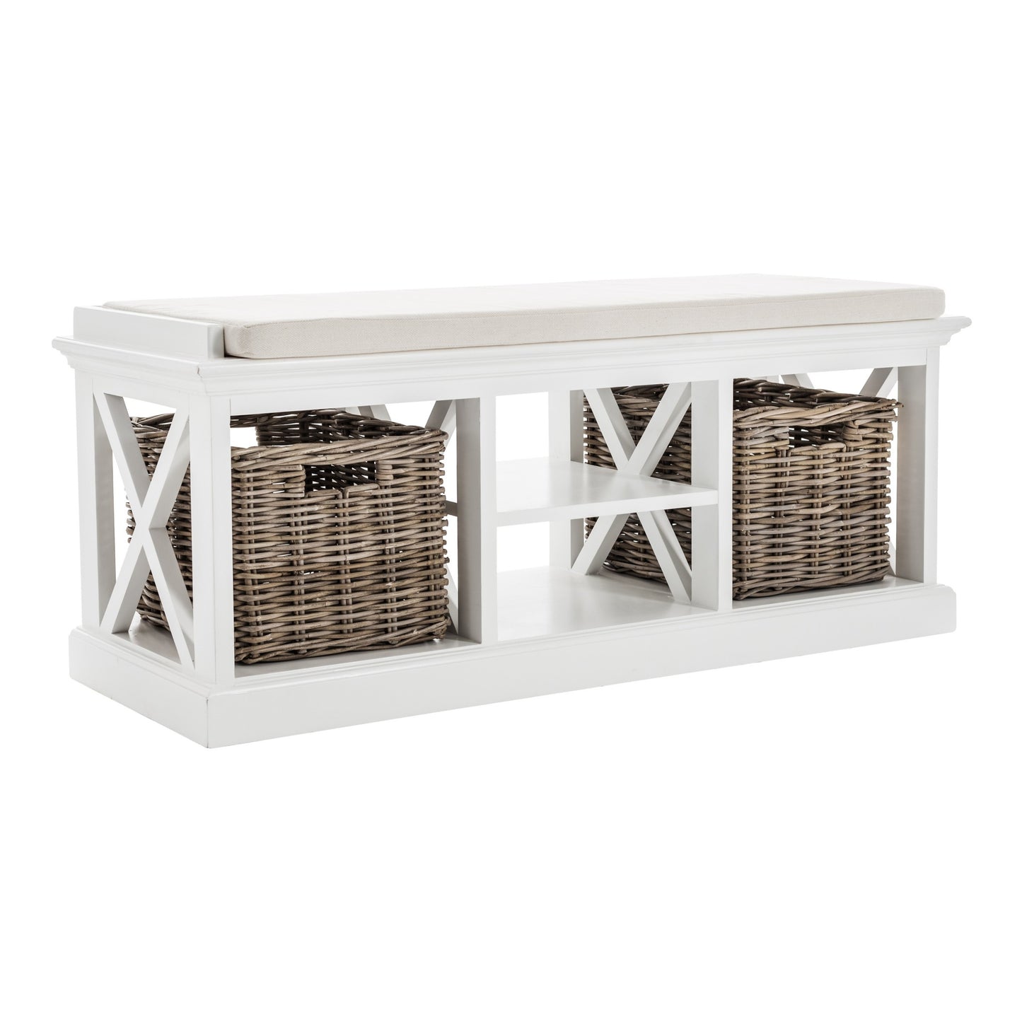 Classic White Bench and Basket Set