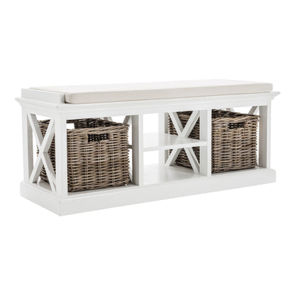 Classic White Bench and Basket Set