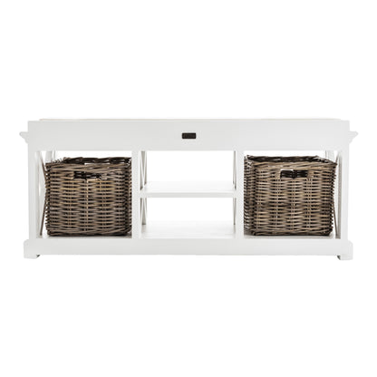 Classic White Bench and Basket Set