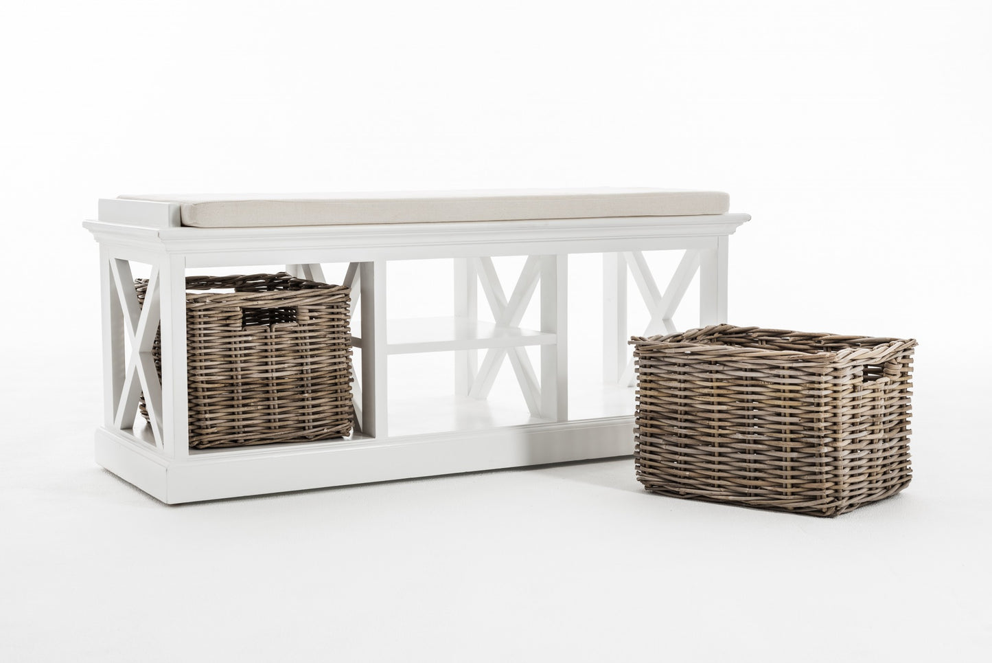 Classic White Bench and Basket Set