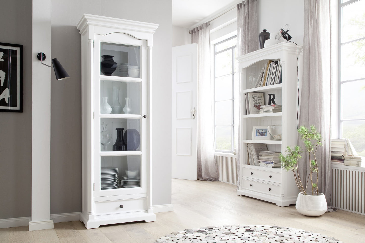 Traditional White and Glass Door Storage Cabinet