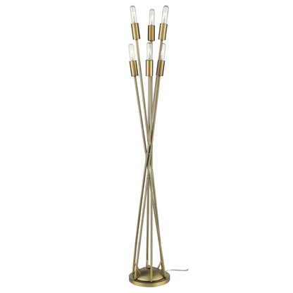 60" Brass Six Light Torchiere Floor Lamp