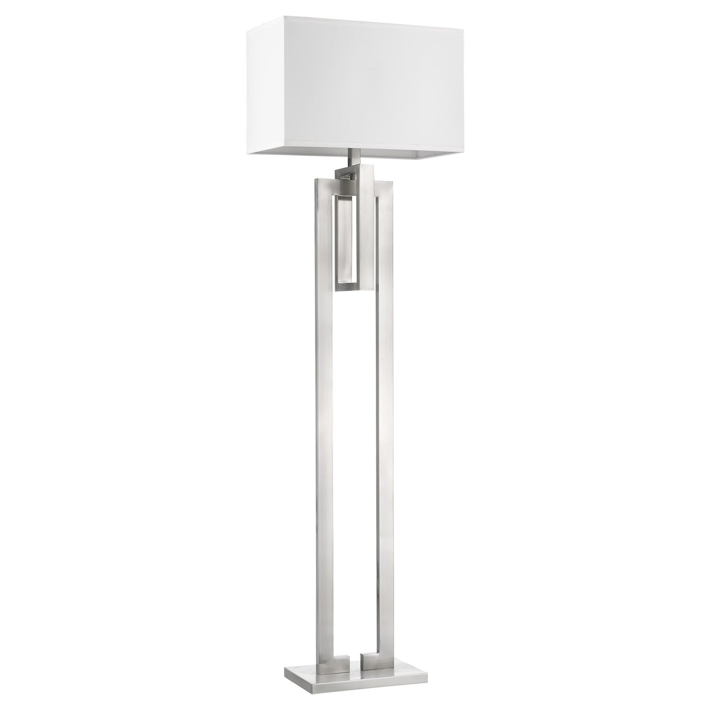 64" Nickel Traditional Shaped Floor Lamp With White Rectangular Shade