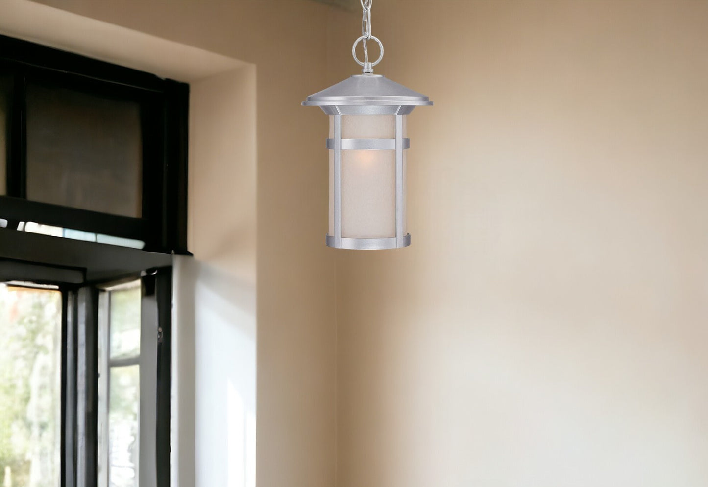 Silver Lantern Metal Dimmable Chandelier With Frosted Shades