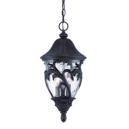 Three Light Matte Black Leaf Detail Hanging Light