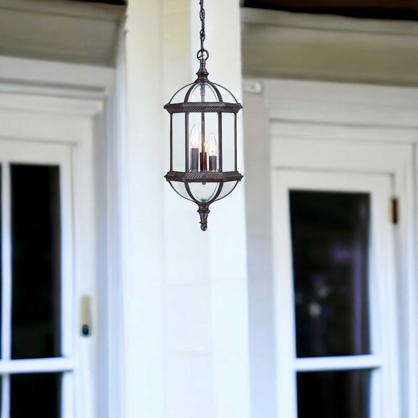 Three Light Dark Brown Eastern Lantern Hanging Light