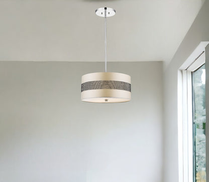 Harmony 3-Light Metallic Silver Pendant With Crystal Studded Platinum Sheen Shade