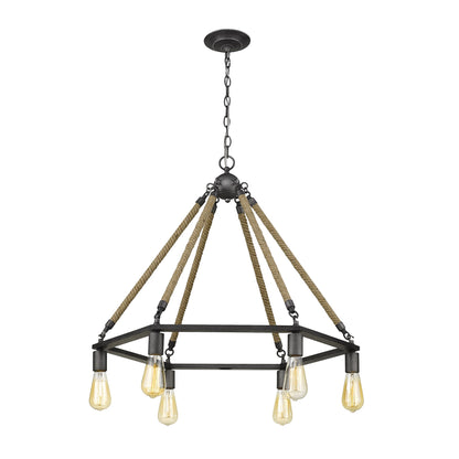 Brown and Black Six Light Metal Dimmable Chandelier