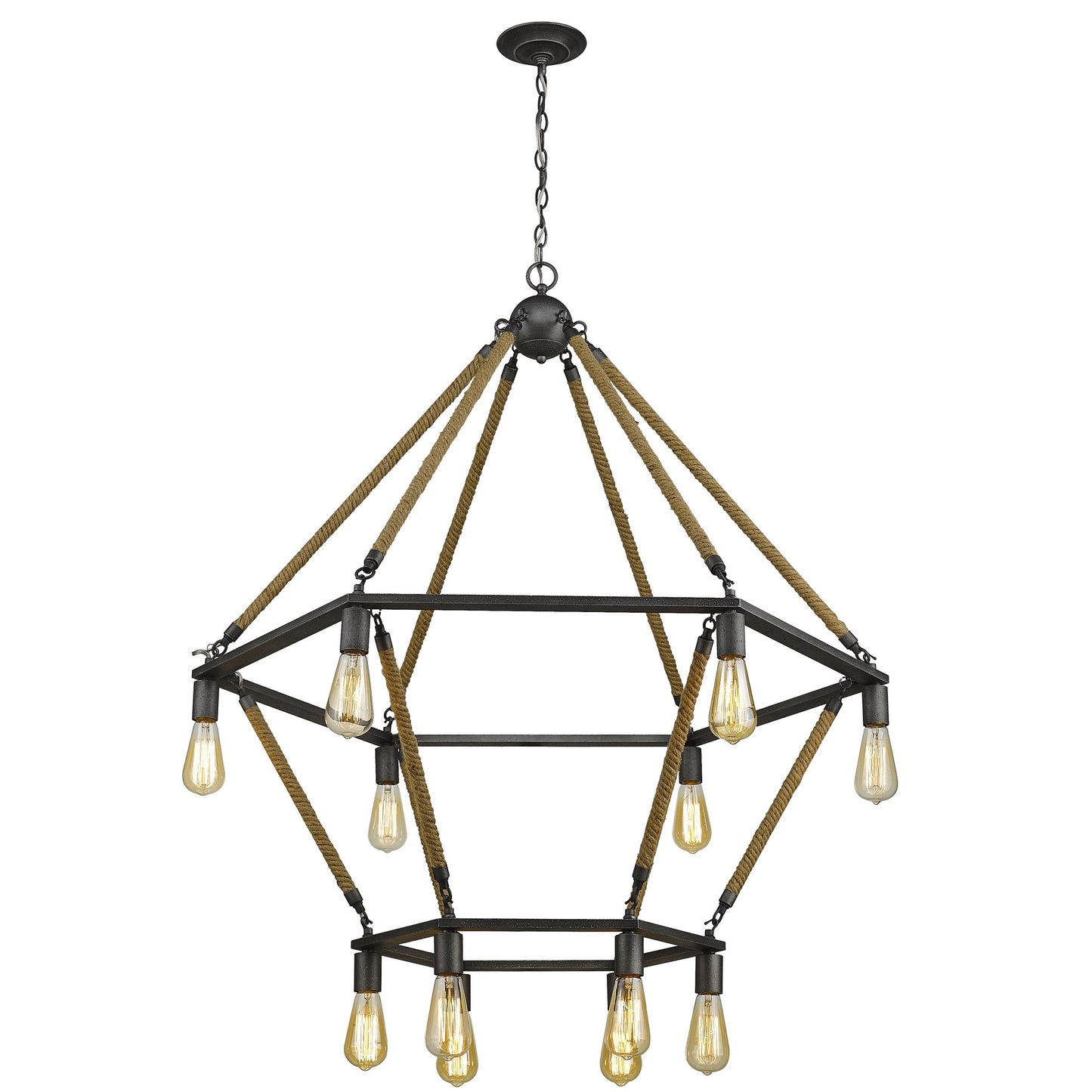 Brown and Black Twelve Light Metal Dimmable Chandelier