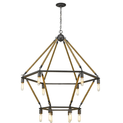 Brown and Black Twelve Light Metal Dimmable Chandelier